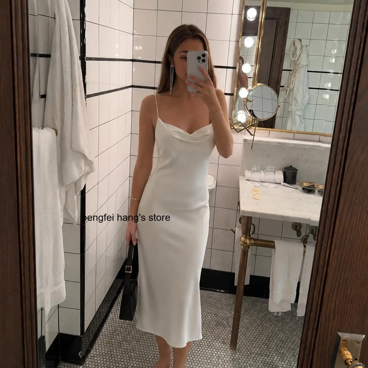 European American Ladies Summer High-End Luxury Long Satin Chiffon Cami Slip Dress Smooth Soft Elegant Nightgown Home Sleep
