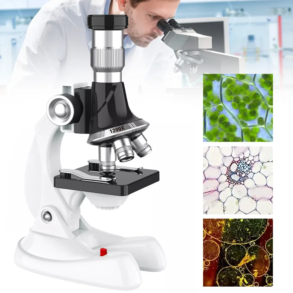 Kit scientifico portatile con microscopio ad alta potenza, microscopio per principianti, ideale per bambini e studenti, per l’osservazione microbiologica, adatto all’uso in ambito prescolare e per lo