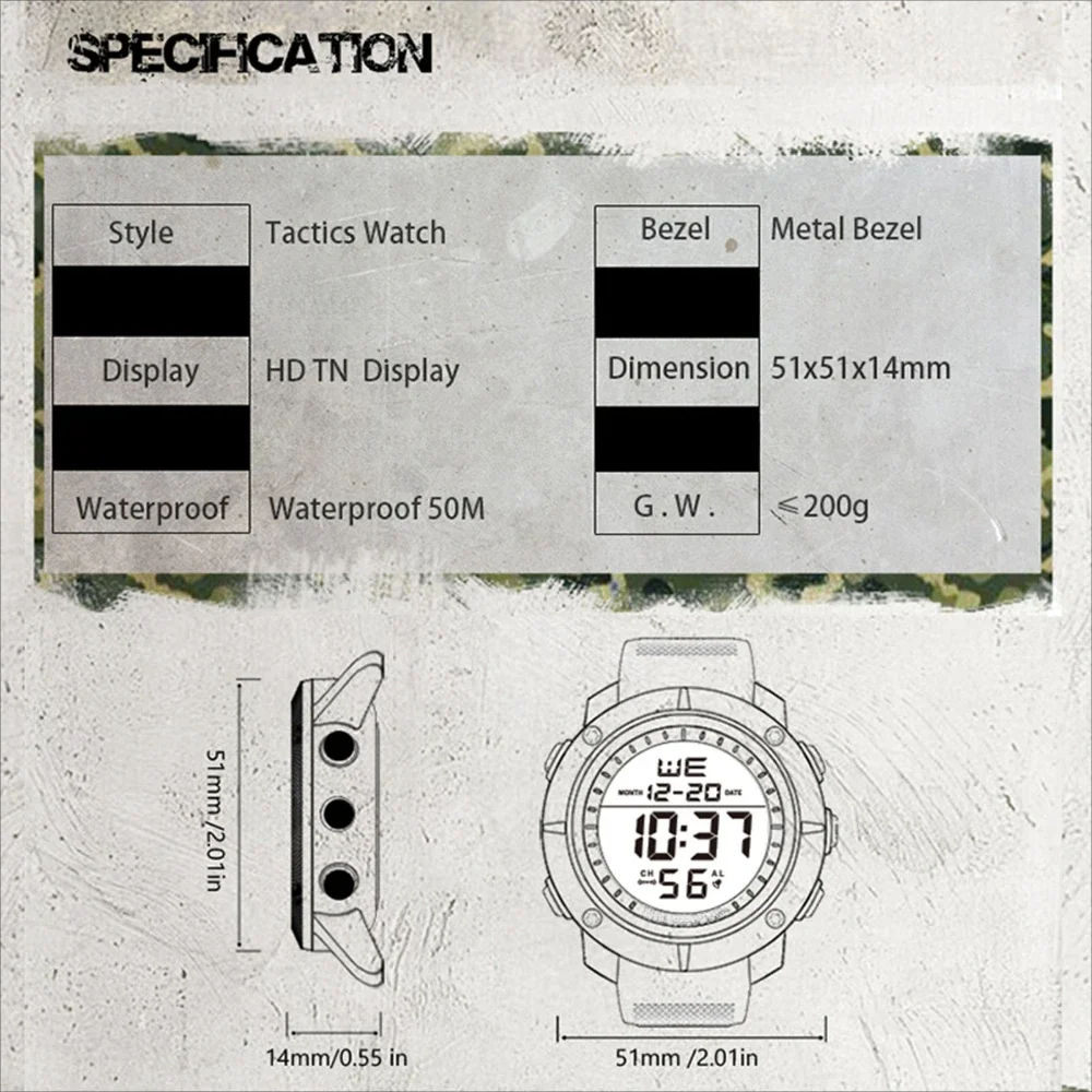 Con retroiluminación, cronómetro de hora mundial, reloj inteligente resistente al agua para deportes al aire libre para hombres