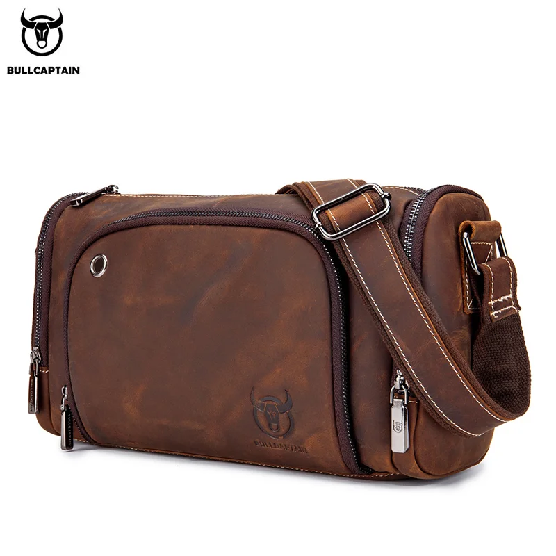 BULLCAPTAIN 2021 New Crazy Horse Leather Men\'s Shoulder Bag High Quality Men\'s Messenger Bags Male Bages Retro Bag\'s