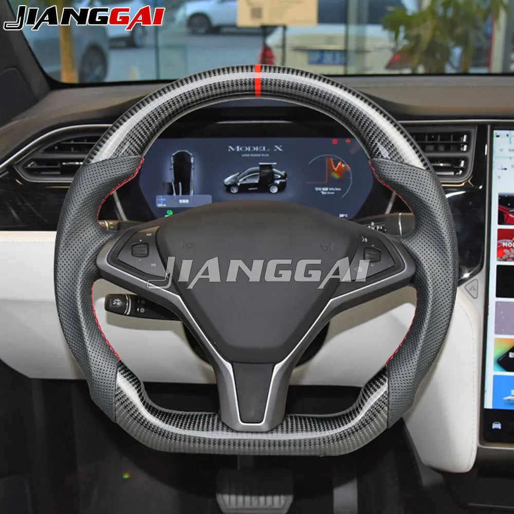 

Спортивный руль из углеродного волокна ручной работы, подходит для Tesla Model X S 14-20, аксессуары, черная кожа