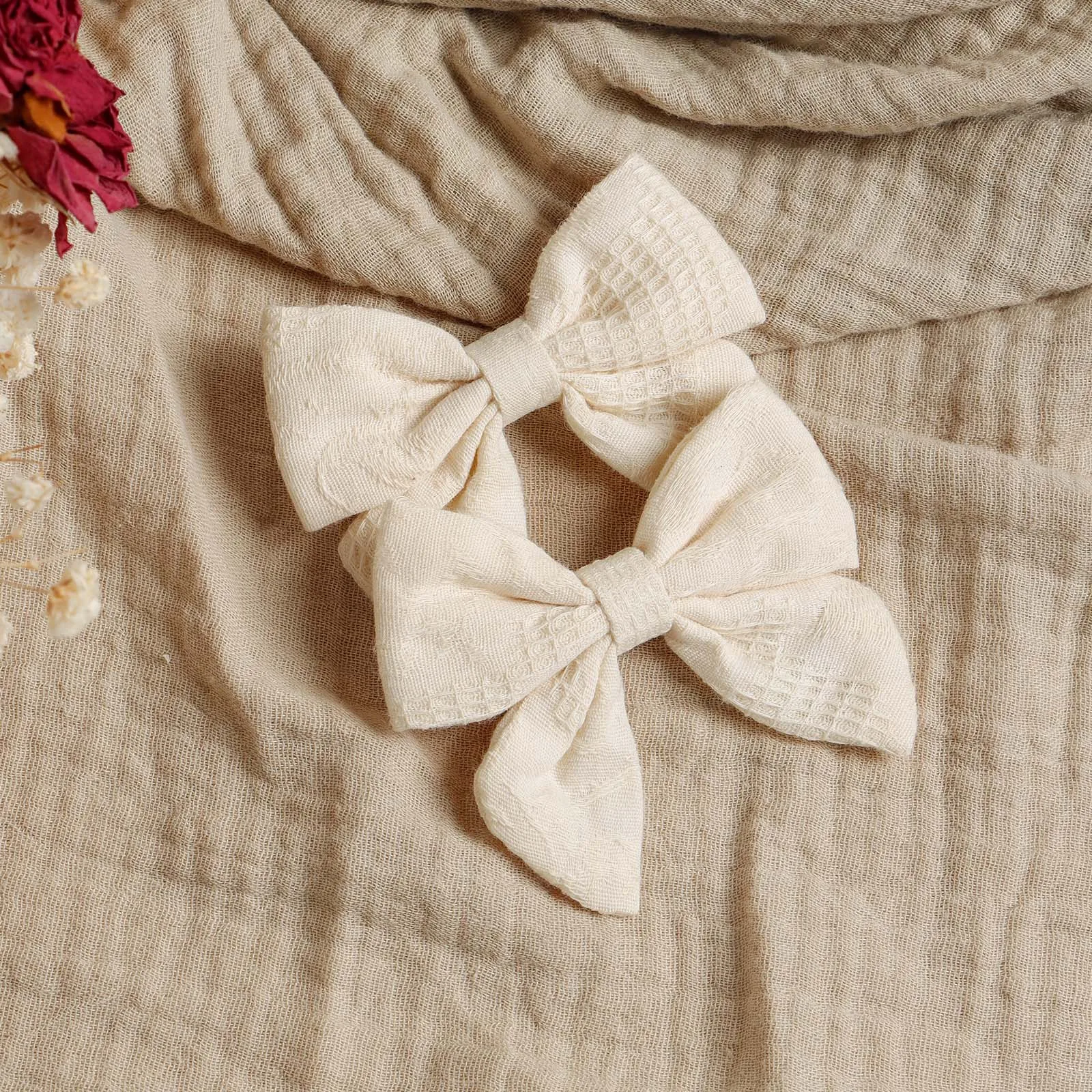 2pcs Beige Linen Bow Hair Barrettes Girl Cute Meatball Head Pair Clip Children's Daily Accessories Baby Tailcoat Bangs Hairpin