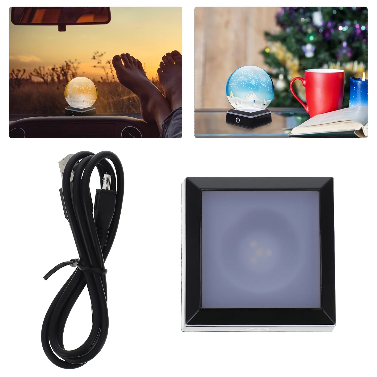 

1Pcs Luminous Crystal Balls Base Plastic Glowing Square Stand Desktop Decor Exquisite Display Holder Living Room Bedroom