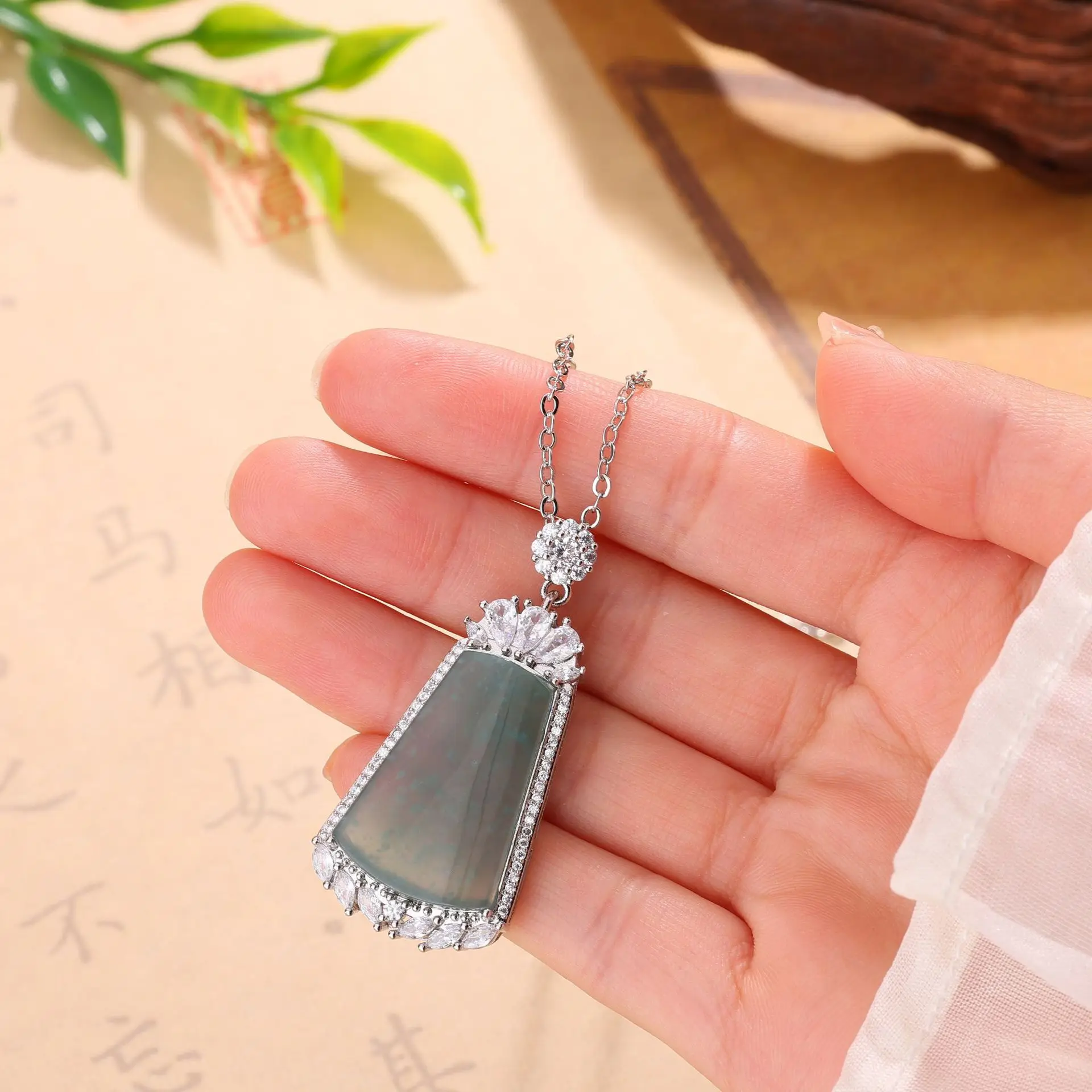 

Myanmar Jadeite Pendant Necklace Fashion Accessories Gifts for Women Talismans Luxury Carved Amulet 925 Silver Burmese Jade