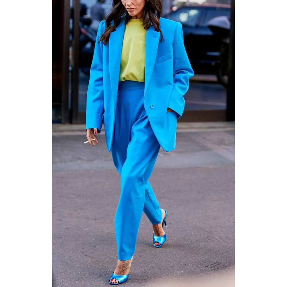 Casual Oversize Single Button Women Set New Female Two Pieces (Blazer+Trousers) Formal Evening Party Suits Daily Office Lady Set