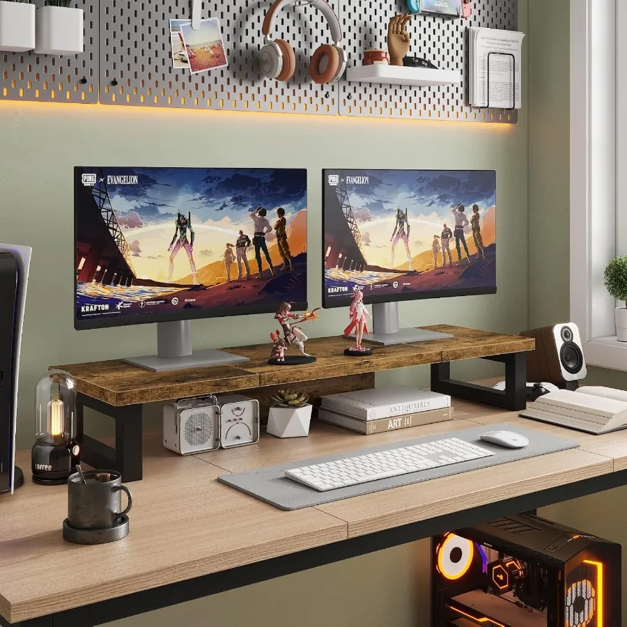 WESTREE Dual-Monitorständer-Riser, Monitorständer aus Holz und Stahl, Computer-Monitorständer für 2 Monitore, Mehrzweck-Desktop