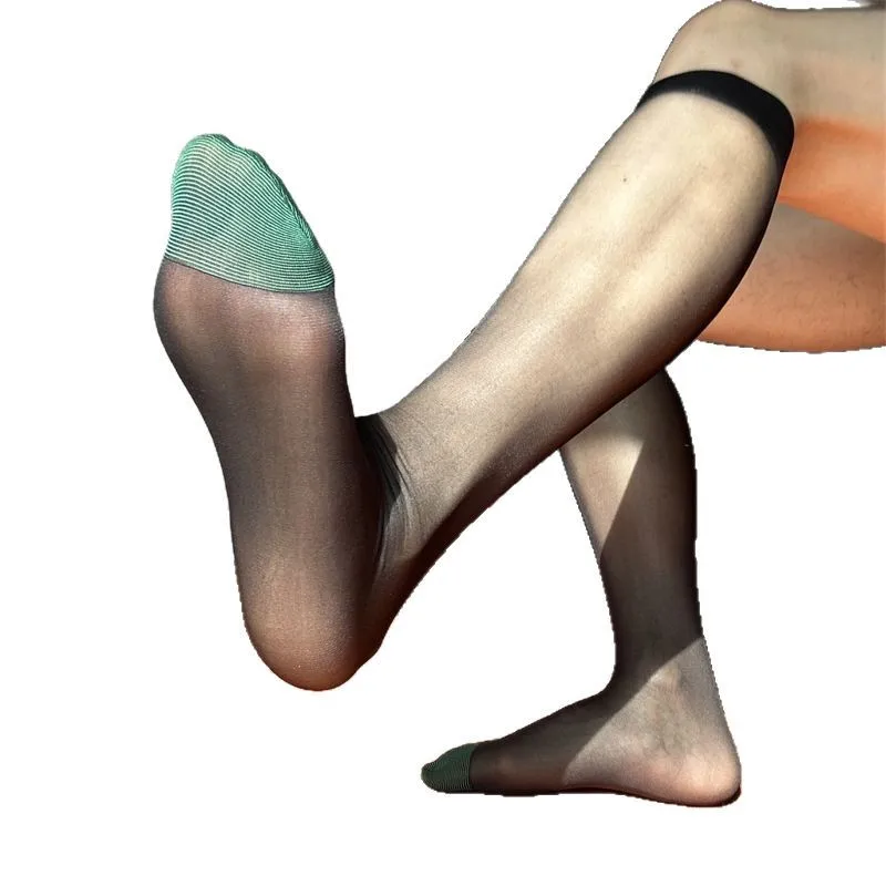 عادي شقة الأخضر تو شفافة رجال الأعمال ملابس رسمية جوارب أحذية من الجلد تخزين النمط الياباني النايلون دعوى جوارب #6