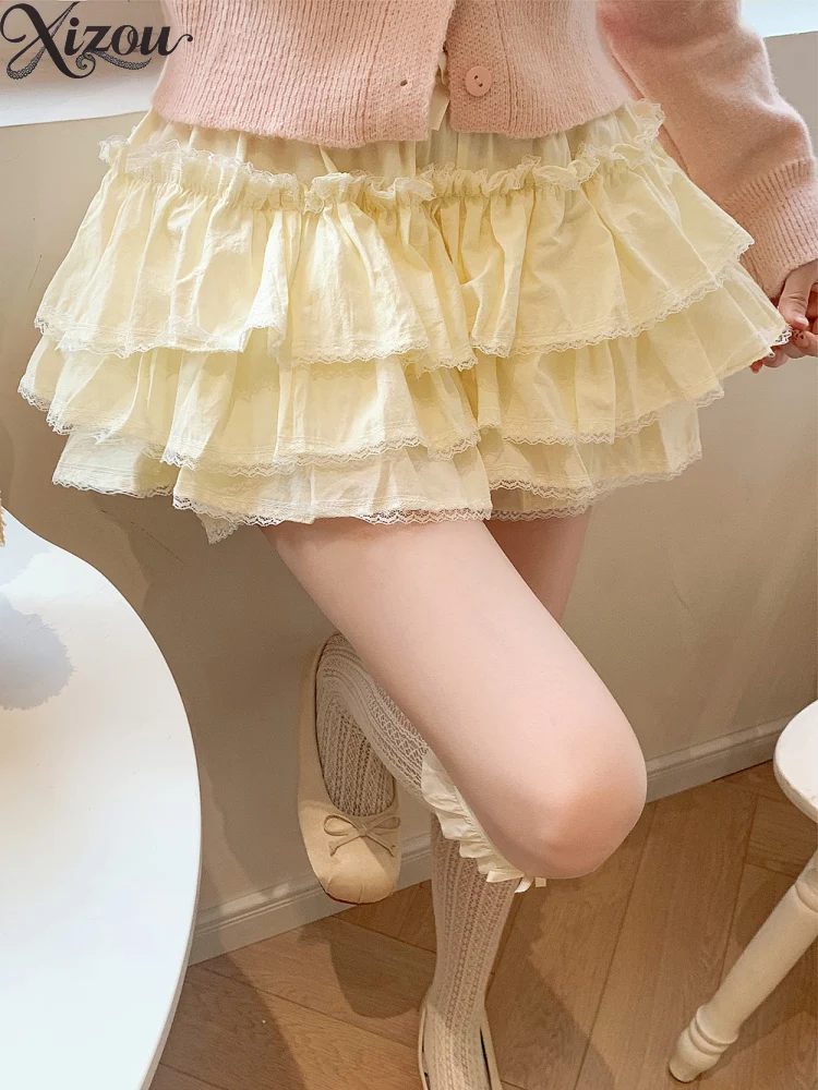 

2025 Japanese Lolita Safety Ruffles Mini Short Skirts JK Bottoming Pumpkin Kawaii Bow A-Line Ball Gown High Waist Women Inner