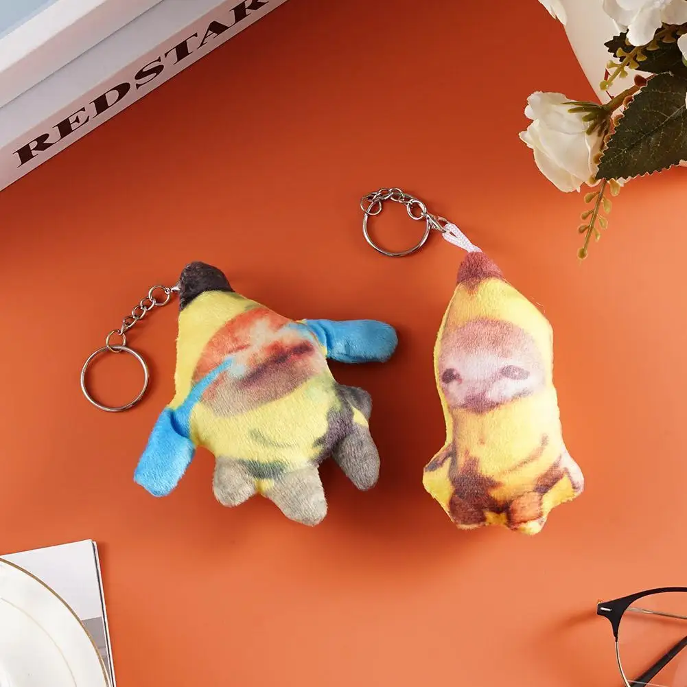 Colgante de muñeco de gato plátano, llavero de voz que lloraba, llavero de gato plátano feliz, llaveros de muñecos de dibujos animados, animales de peluche, juguete, regalos para niños