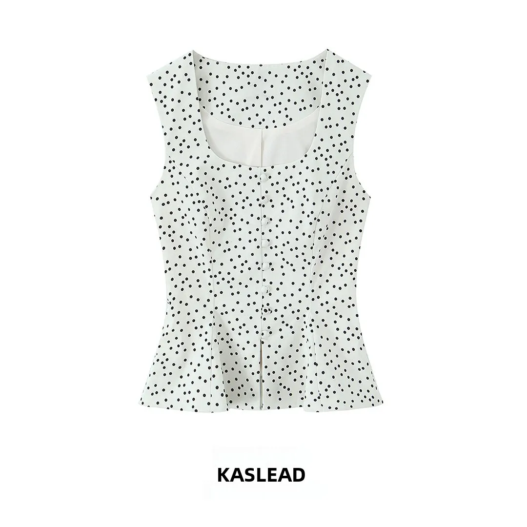 

Модная женская рубашка без рукавов с U-образным вырезом и узлом в горошек, приталенная, из дышащего полиэстера, весенняя коллекция