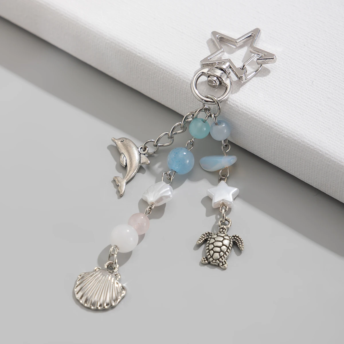 SHIXIN Creative Turtle Dolphin Scallop Pendant Keychain Sweet Cute Acrylic Crystal Bead Keychain Star Lobster Buckle Bag-Pendant