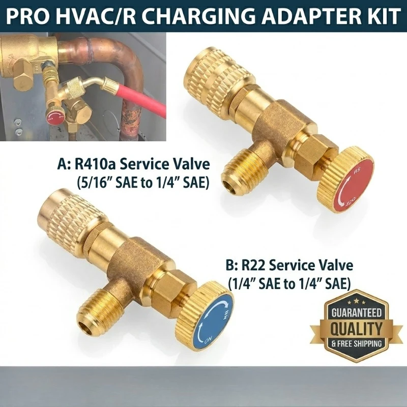 No-Leak Air Conditioning Refrigerant Safety Valve - High Pressure Brass Adapter for HVAC Service - 1/4" to 5/16" SAE Liquid Flow