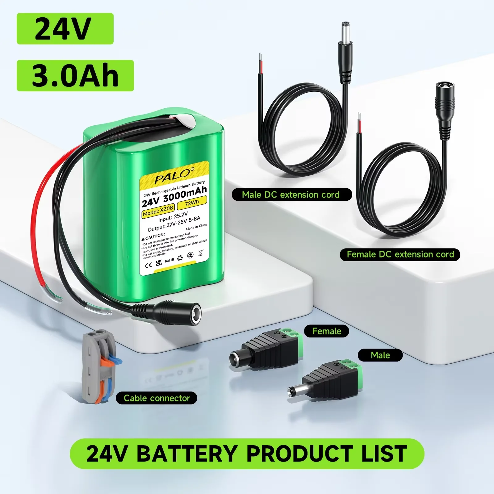 PALO Original 24V Battery 3.0Ah 24V Rechargeable Li-Ion Battery Pack 24V Portable Battery for CCTV Camera Electric Scooters