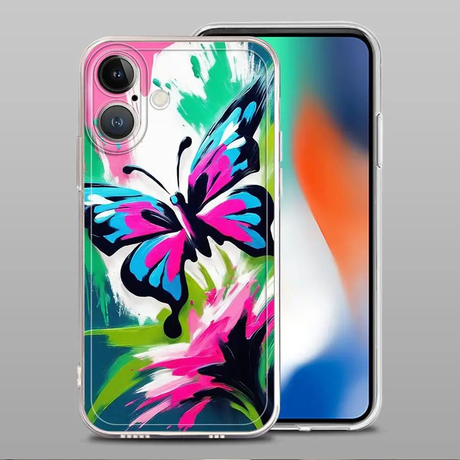 เคสโทรศัพท์ลายผีเสื้อสวยงาม สำหรับ iPhone 16e 12 Mini 16 15 14 Plus 7 8 XR 17 Air 13 12 11 Pro MAX
