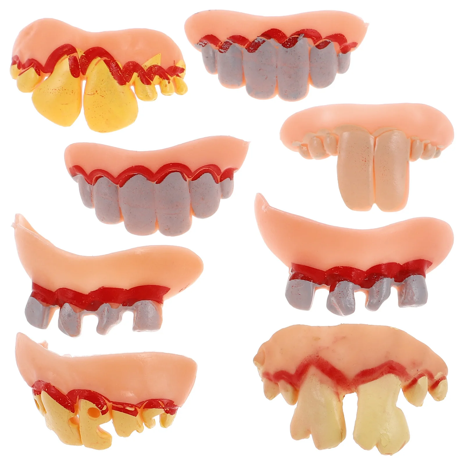 

Halloween Party Teeth 8Pcs Funny Fake Vampire Fangs Ugly Blood Dentures Zombie Costume Accessories