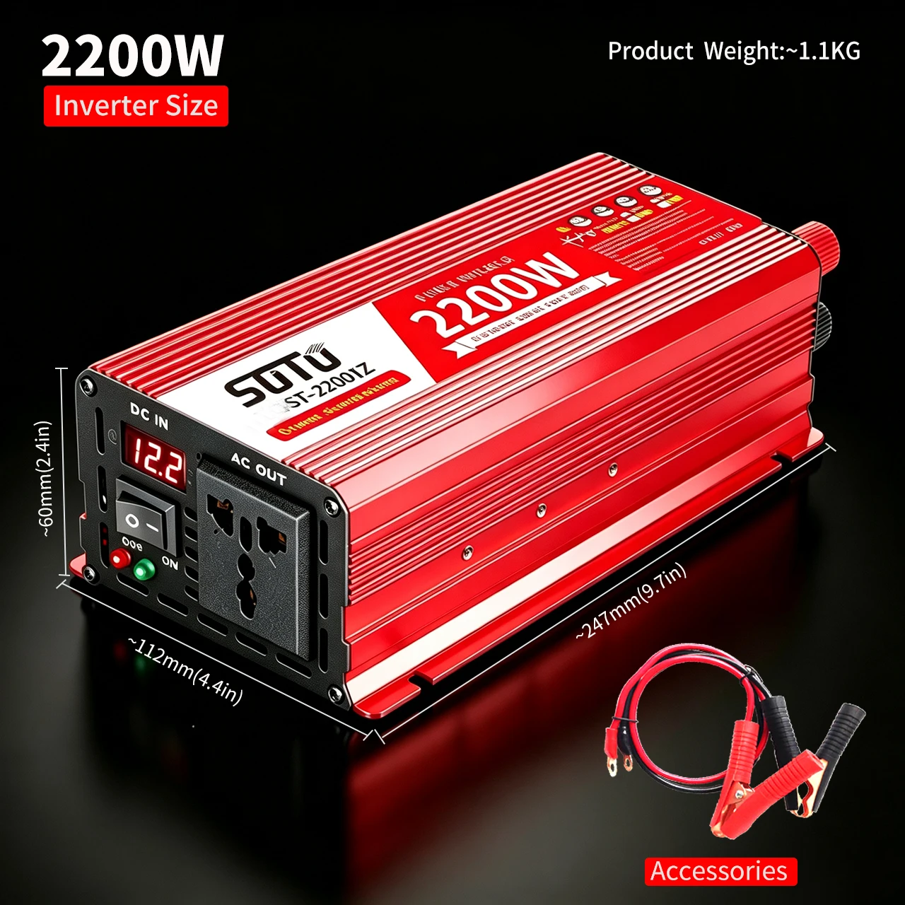 Inverter 12v 220v Pure Sine Wave 2200W DC 12v 24V To AC 220V 110v Portable Power Supply Converter Car Solar Inverter Universal