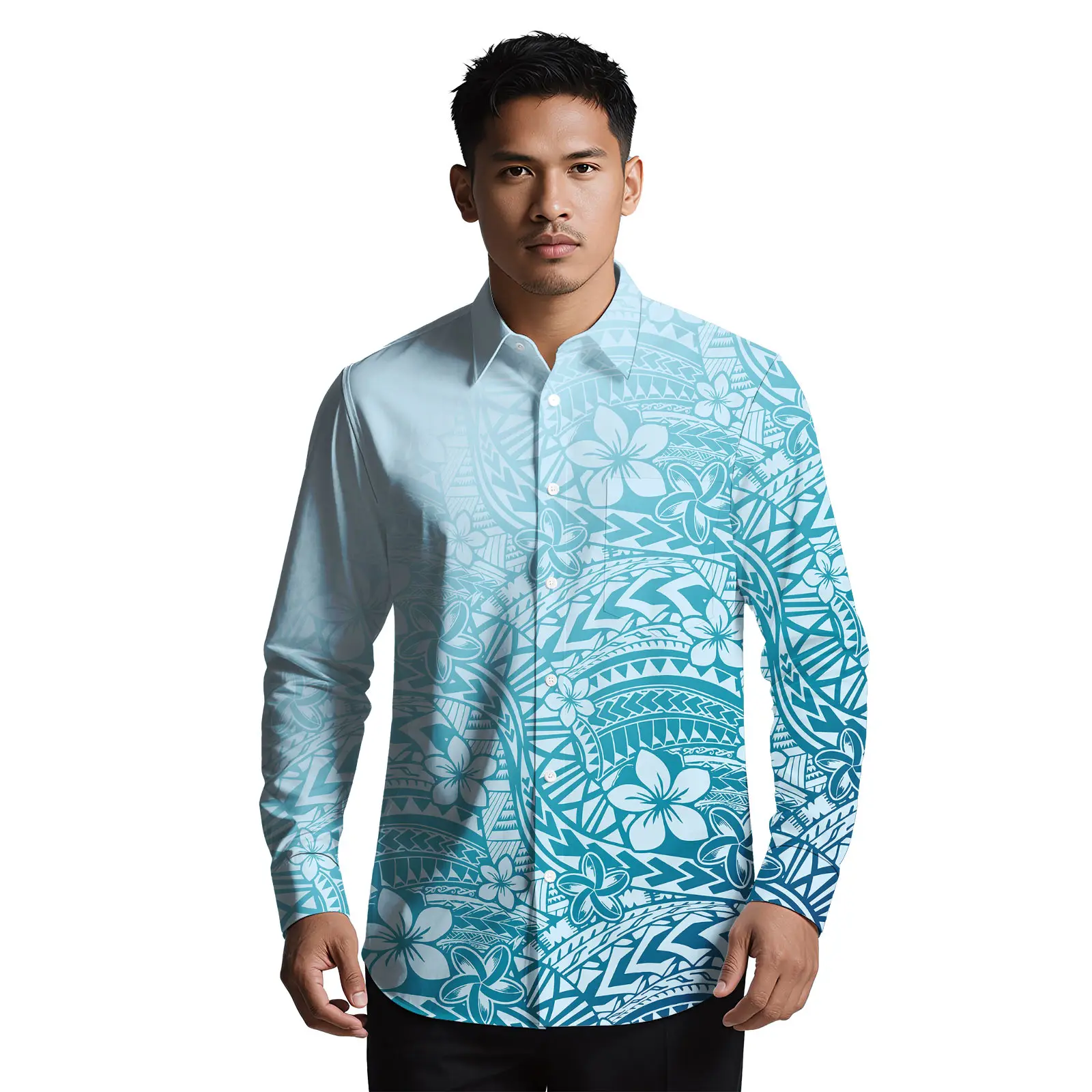 مخصص ساموا الرجال الملابس الزهور الطباعة أكثر من حجم القمصان جزيرة هاواي عارضة شاطئ ألوها قمصان البولينيزية الرجال أعلى #3