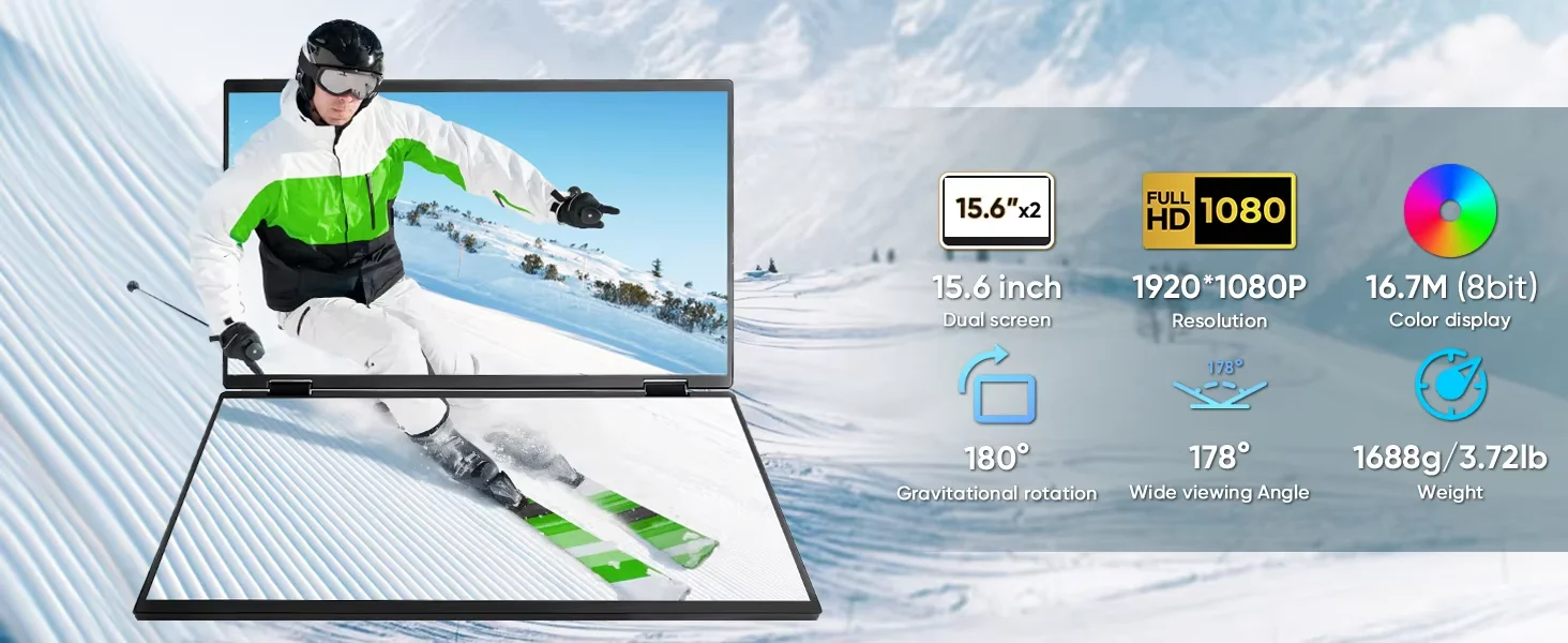 Factory 15.6 Inch FHD IPS Panel Laptop Extender Screen Double s Triple Display Pc Black Color Portable