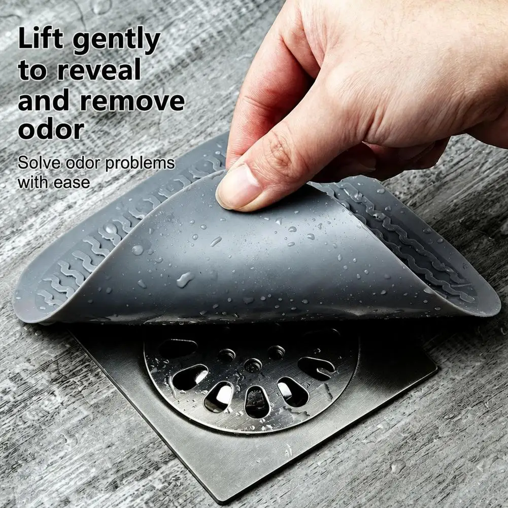 Silicone Floor Drain Cover Square Hair Catcher Odor Proof Insect Blocking Sink Strainer Mat For Bathroom Kitchen