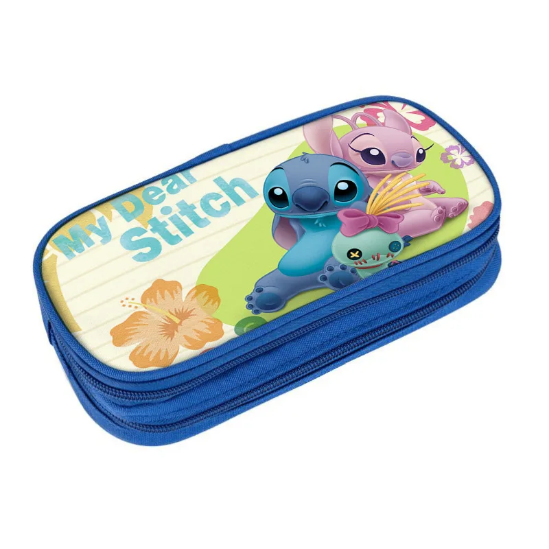 New Disney Stitch Large capacity Pencil Bag Case Anime Figure Double-layer multifunctional pen case students stationery kids Toy