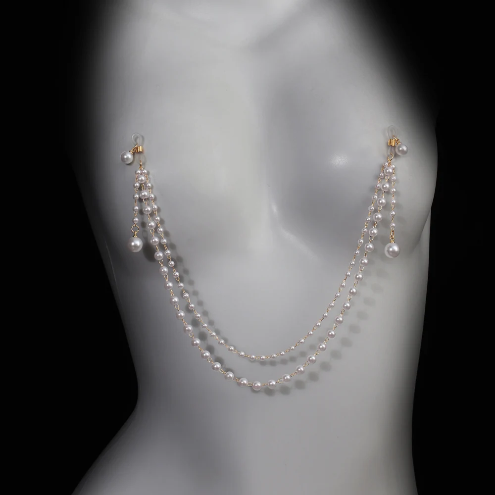 Imitation Pearl Tassel Chest Chain Bra No Piercing Nipple Accessories Sexy Nightclub Women Bikini Body Chain Party Jewelry Gift