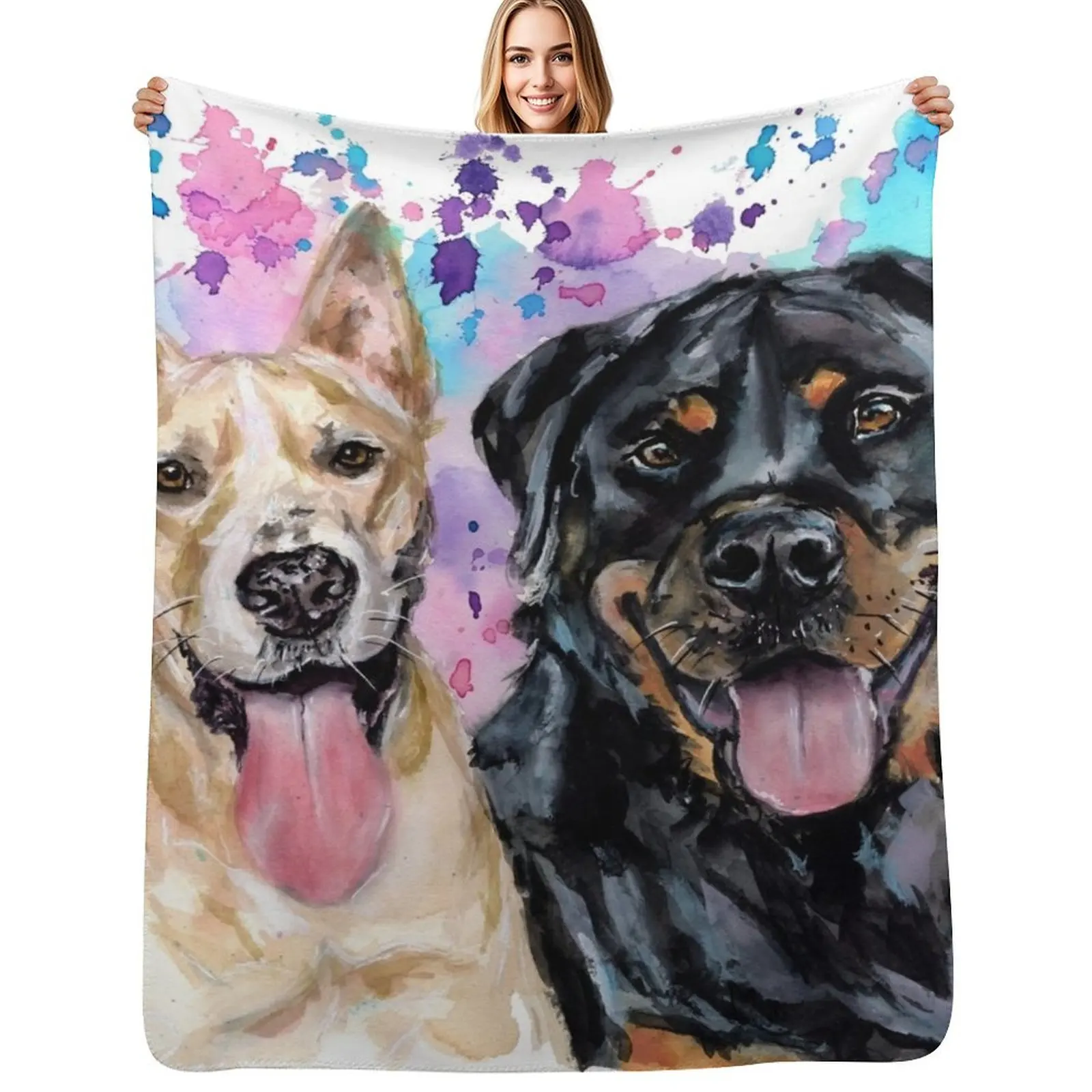Watercolour Staffy Cross and Rottweiler Throw Blanket Thin Soft Blanket for Summer Night Sleeping