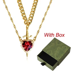 Heart and Sword Necklace Set of 2 - 18K Gold Plated STAINLESS STEEL Crystal Couple Necklaces for Women Men Boyfriend Girlfriend
