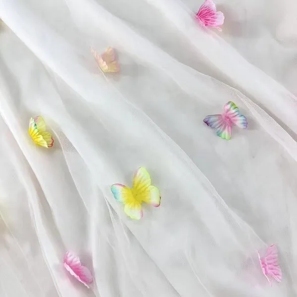 New Multi Colored New Butterfly Three-dimensional Floating Flower Embroidery Lace Fabric Handmade Wedding Dress Accessories