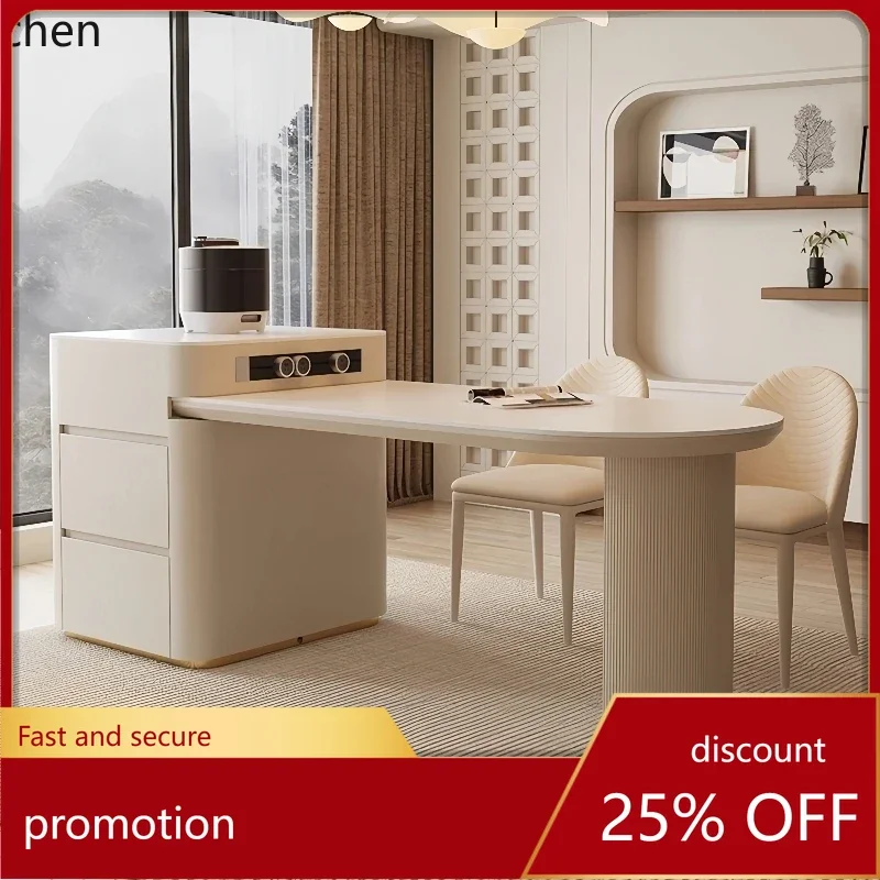 

HT telescopic island table integrated cream style modern simple household advanced rock slab guide table