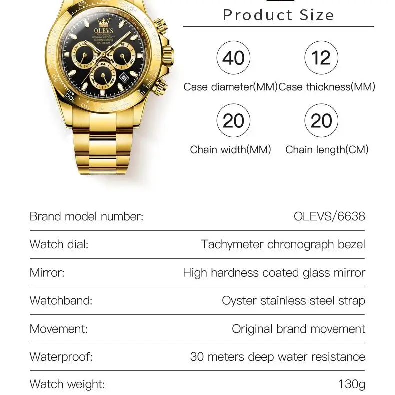 OLEVS 6638 TOP Brand Automatic Mechanical Watch for Men Multi-function Chronograph Date Waterproof Luxury Original Watch Men