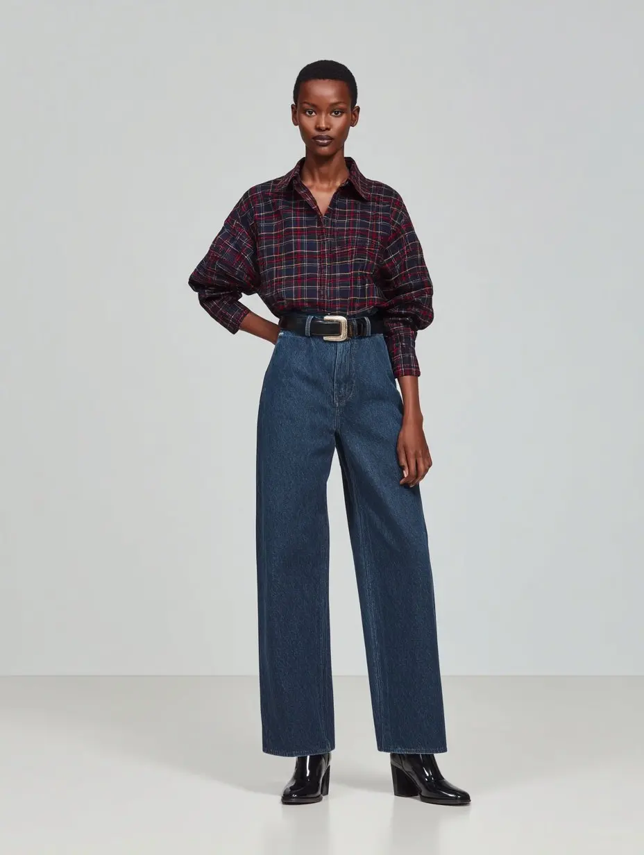 

Mia Muse Women's Shirts Autumn Winter 2025 Charming Graceful Checked Long Sleeve Turn-down Collar Casual Shirts