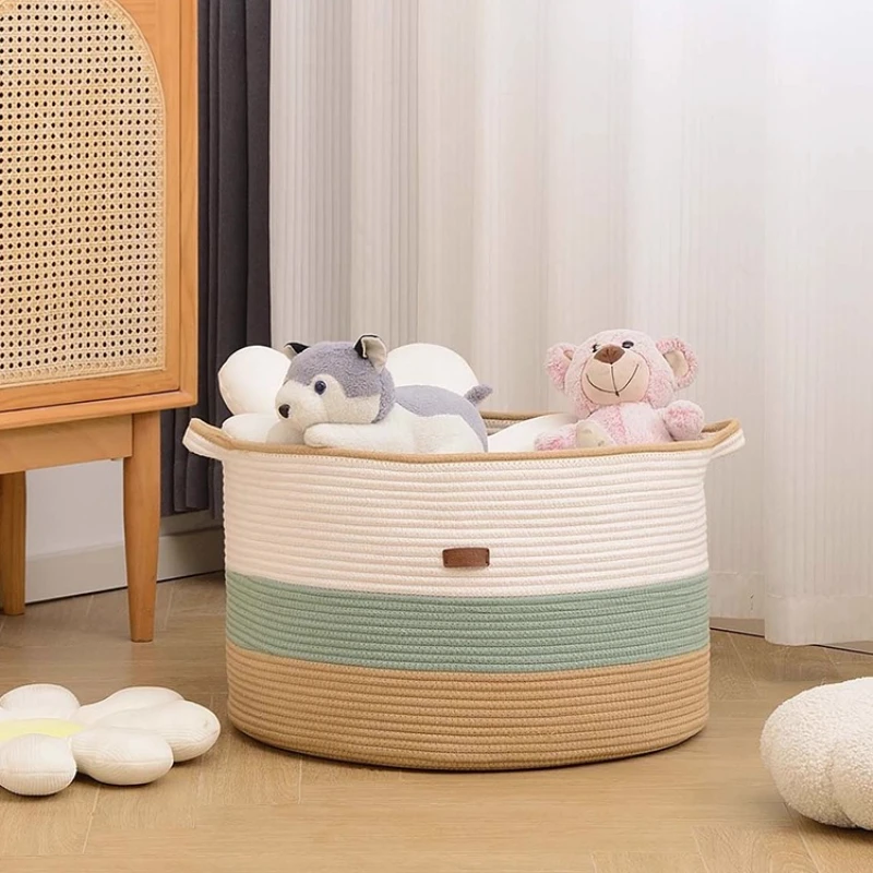 

Scandinavian Stylish Large Laundry Basket， Woven Cotton Rope Storage Organizer for Home, Toys, Snacks & Living Decor