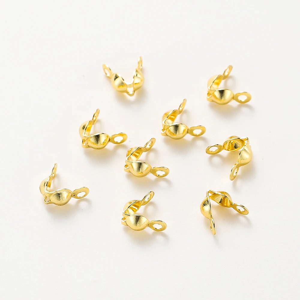Banhado a ouro Latão Bola Cadeia, Calotte End Crimps, Beads Componentes Conector, DIY Jóias Fazendo Suprimentos, 14K, 18K, 50 Pcs, 100Pcs