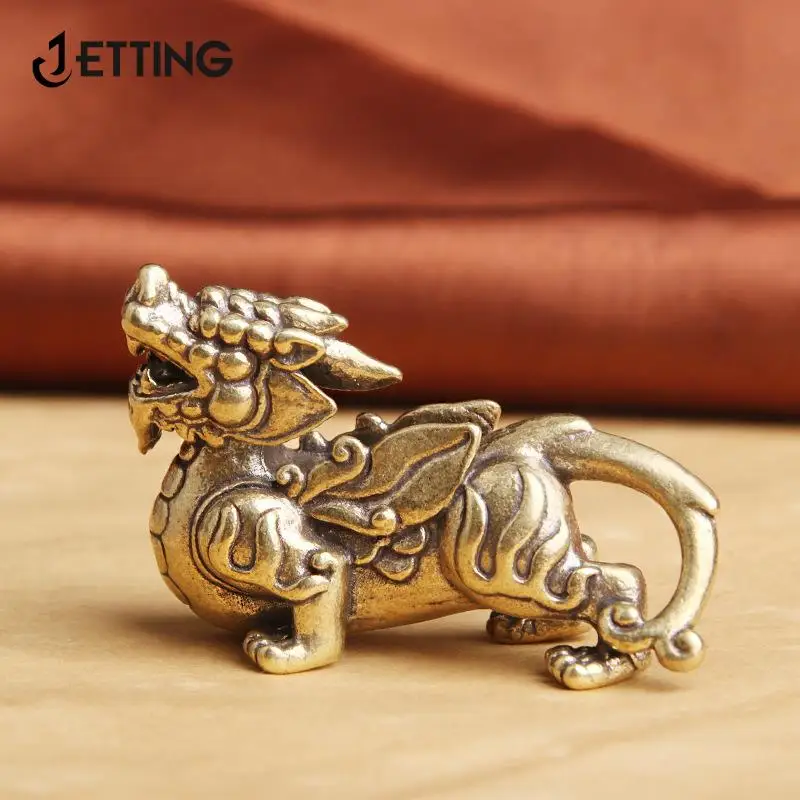 Antique Copper Chinese Mythical Beast Pixiu Miniature Figurines Ornaments Brass Lucky Animal Qi Lin Desktop Decorations