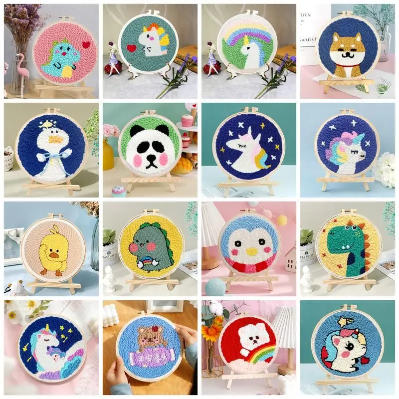 

Magic Embroidery Needle Kit Animal Punch Needle Starter Set for Beginner Cartoon Rug Hooking Beginner Kit DIY Craft Rug x