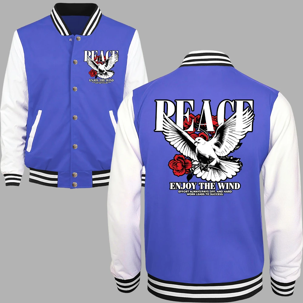 Peace Dove Rose Enjoy The Wind Print Men'S Jacket Y2K American Baseball Uniform Cotton Loose Clothes Autumn Colorful Sportswear