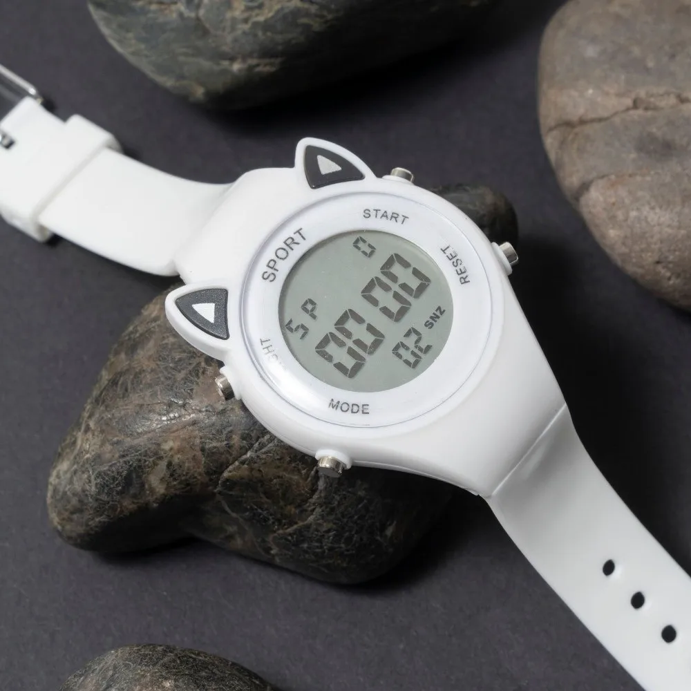 Cute Silicone Kids Watch Comfortable Soft Sports Electronic Watch Lightweight Cat Ears Children's Watch for Students