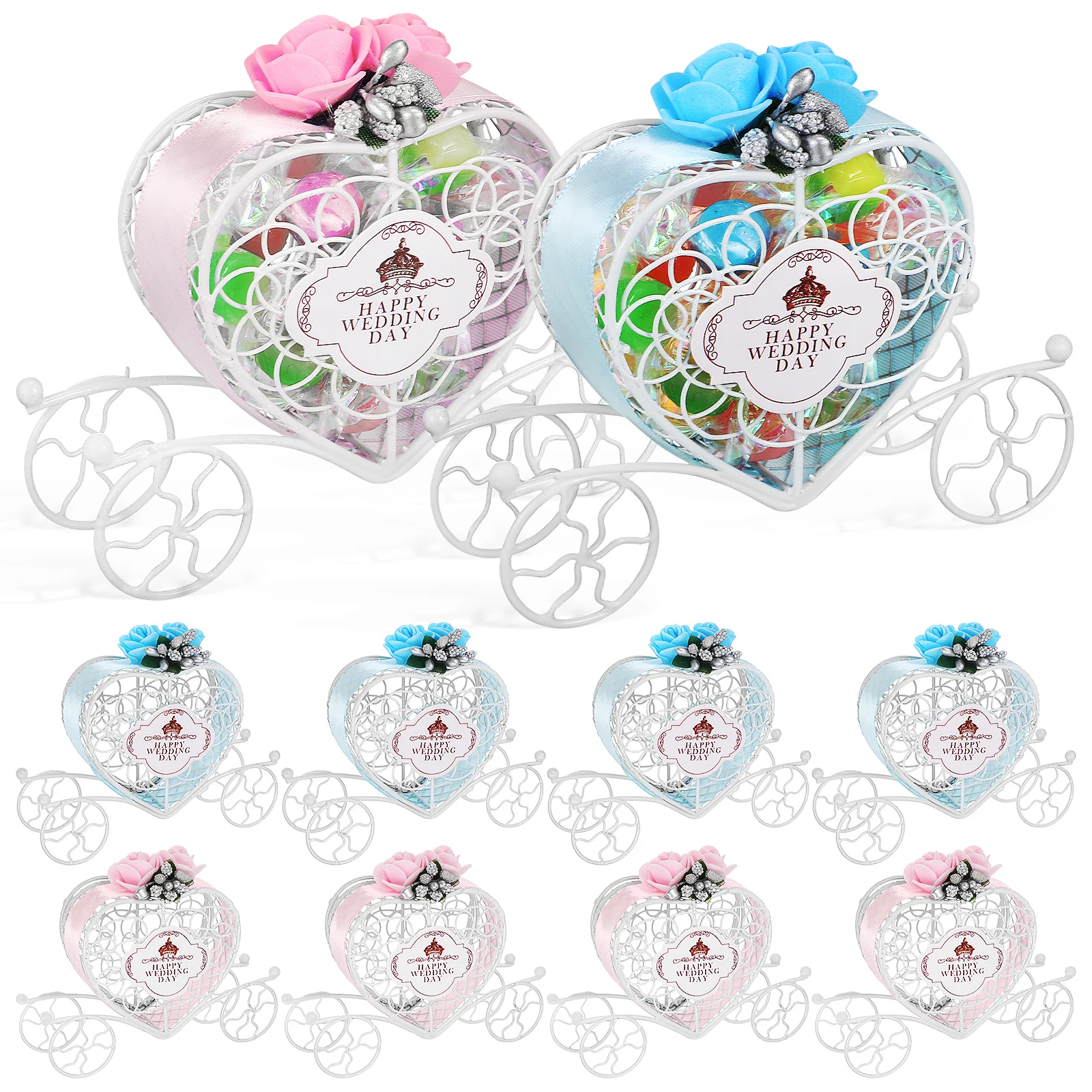 

10 pcs Heart Shaped Carriage Design Iron Storage Boxes Wedding Party Favor Gift Boxes Reusable Candy Treat Containers For Baby