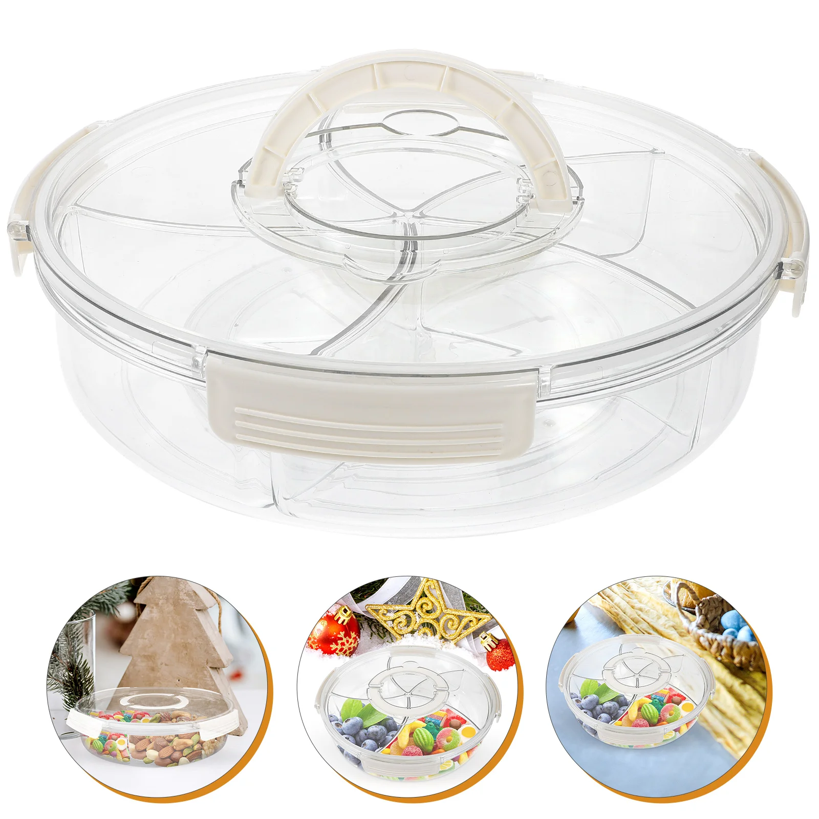 

Rotating Dish Lid Fruit Plate Serving Tray Household Food Storage Coffee Table Plastic ganizer Snack Container