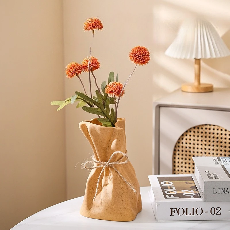 Ceramic Vase and Glass Flower Vase Hydroponic Money Bag Shaped Vase Flower Living Room Decoration Desktop Home Decoration