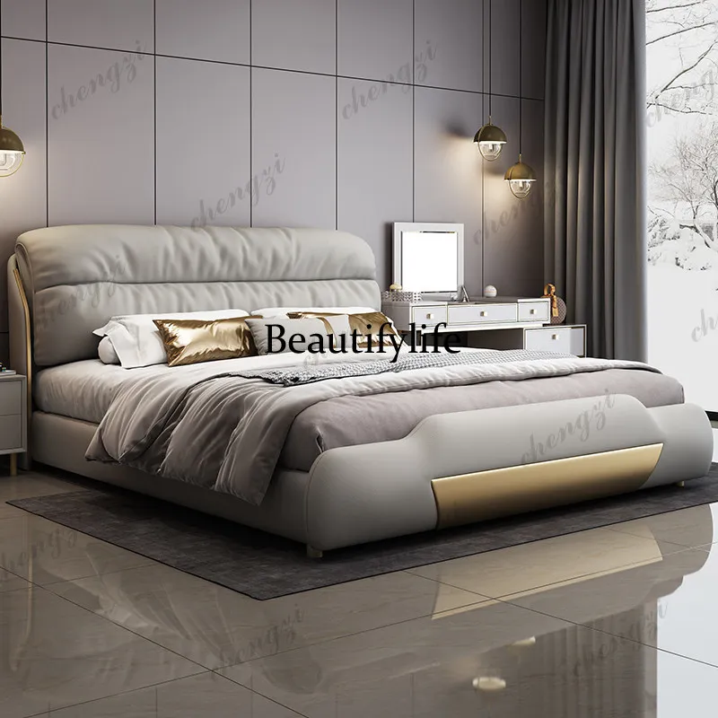 European Decoration Double Bed White Designs Heavy Adults Frame Double Bed Floating Metal Style Cama De Casal Furniture For Home