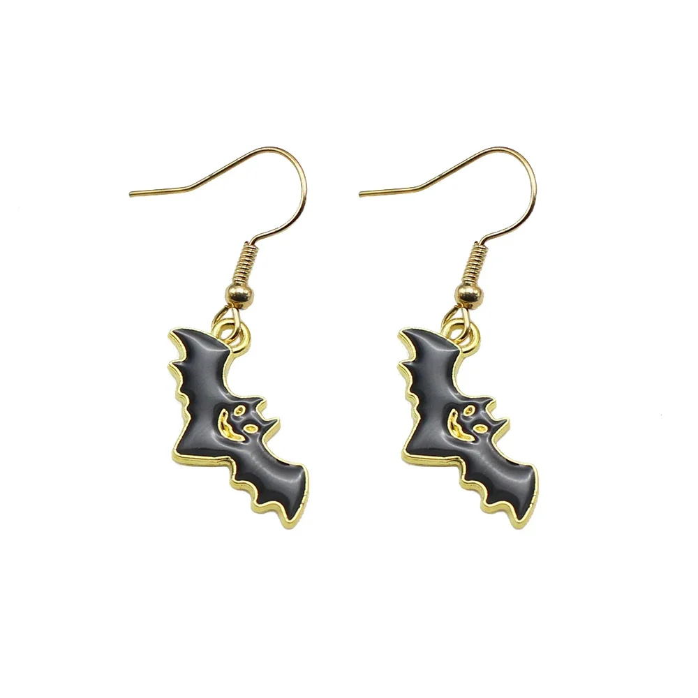Halloween Little Ghosts Enamel Black Bats Pendant Earring for Women Cute Terrifying Quirky Funny Christmas Jewelry Gift