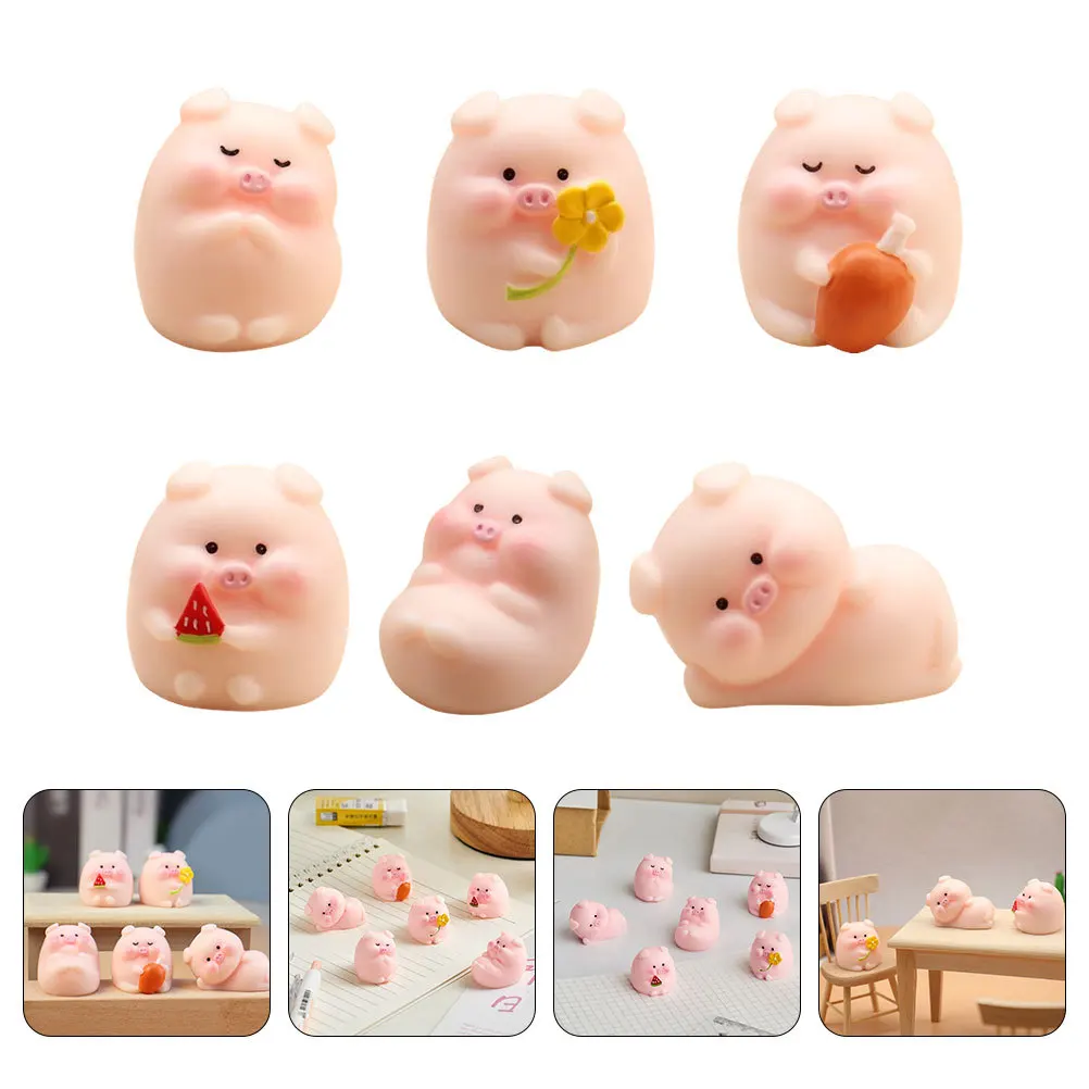 

6Pcs Resin Pig Ornaments Portable Lightweight Cute Miniature Figurines for Indoor Outdoor Use Miniature Piggy Figurines