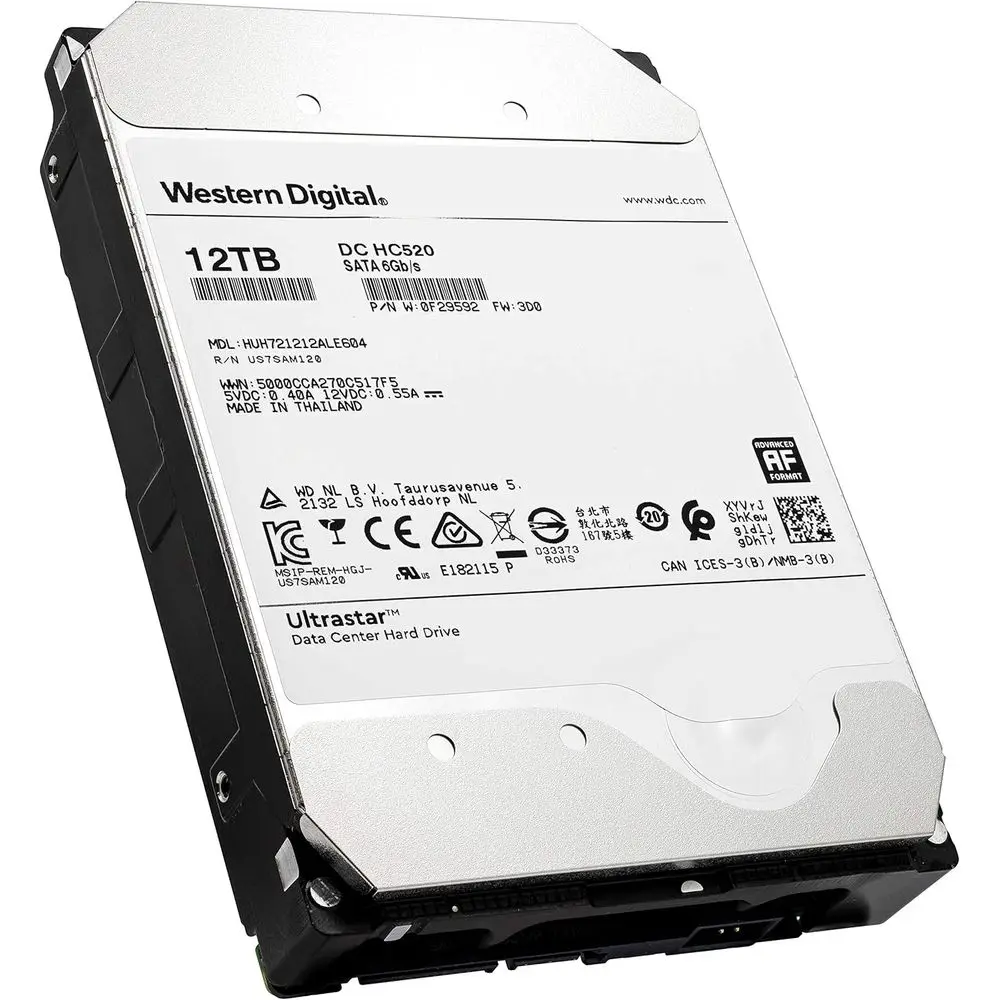 HD WD Ultrastar DC HC520 12TB 7200 RPM SATA 6Gb/s 256MB Cache Disco Rígido Empresarial de 3,5 Polegadas |   Desativação de Energia |   HUH721212ALE604