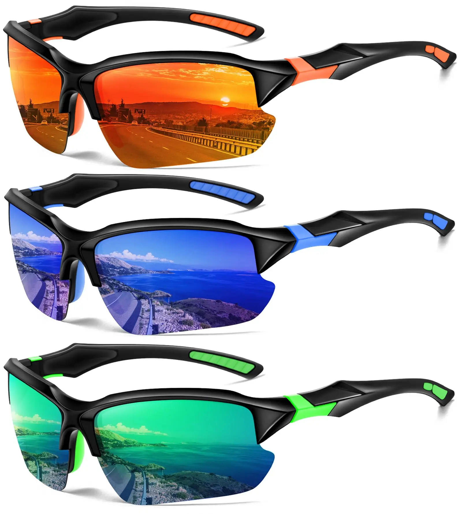 Klassische, leichte Sport-Sonnenbrille, halbrandlos, UV400, zum Radfahren, Angeln, Unisex, Outdoor, Vintage-Brille