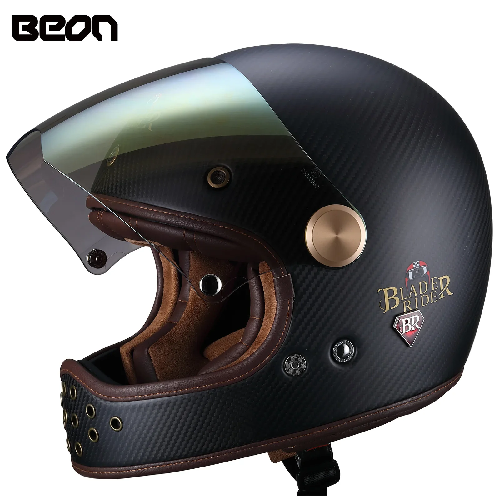 BEON Fiberglass Motorcycle Helmet DOT ECE Certification Full Face Retro Motorbike Helmet Cascos para moto Casco moto For Harley