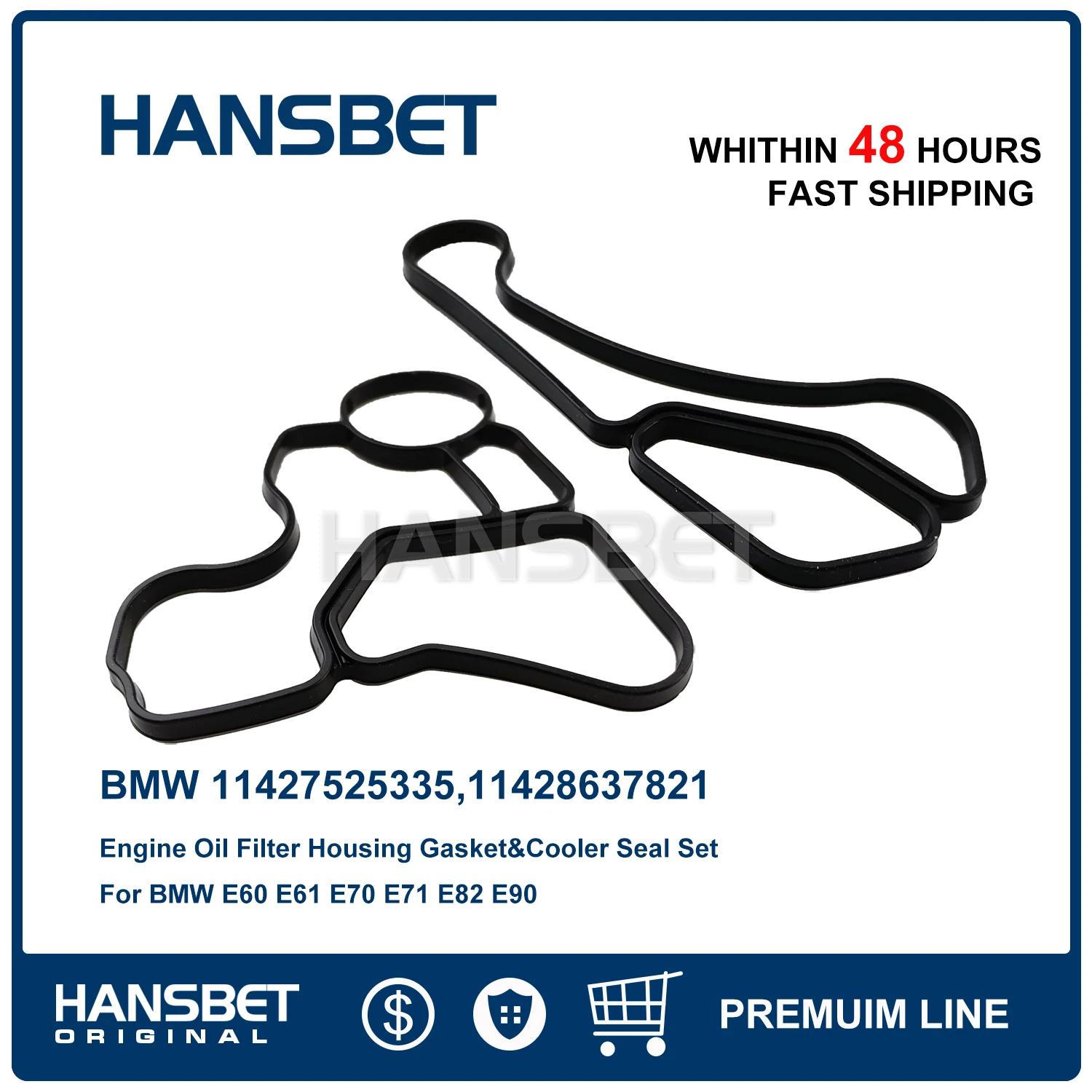 Engine Oil Filter Housing Gasket & Cooler Seal Set 11428637820/11428637821/11427525335 Fit BMW E60 E61 E70 E71 E82 E90 HANSBET