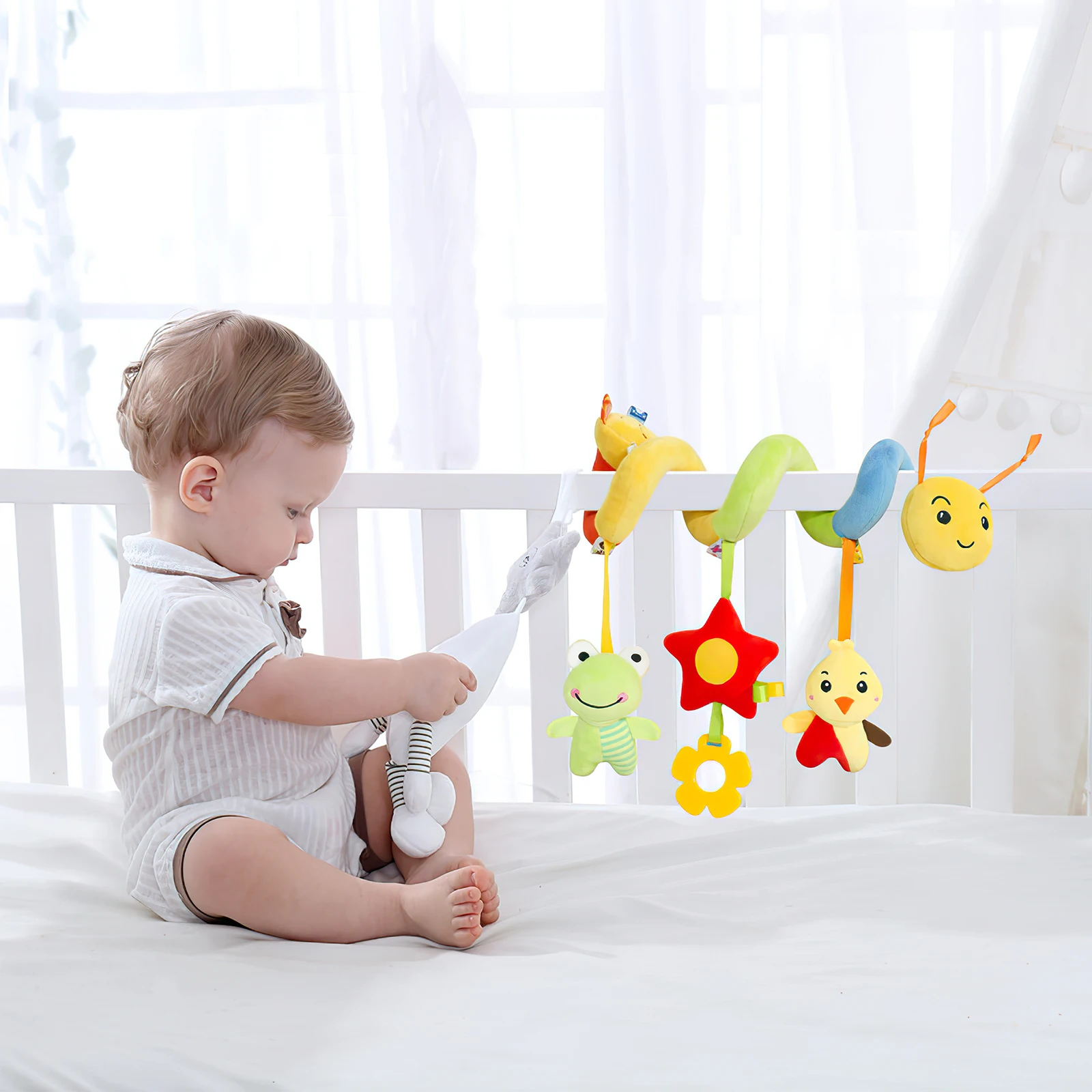 

Caterpillar Bed Toys Rattles Car Seat Crib Wrap Baby 0-6 Months Stroller Spiral Cloth Hanging Infants Development Tactile