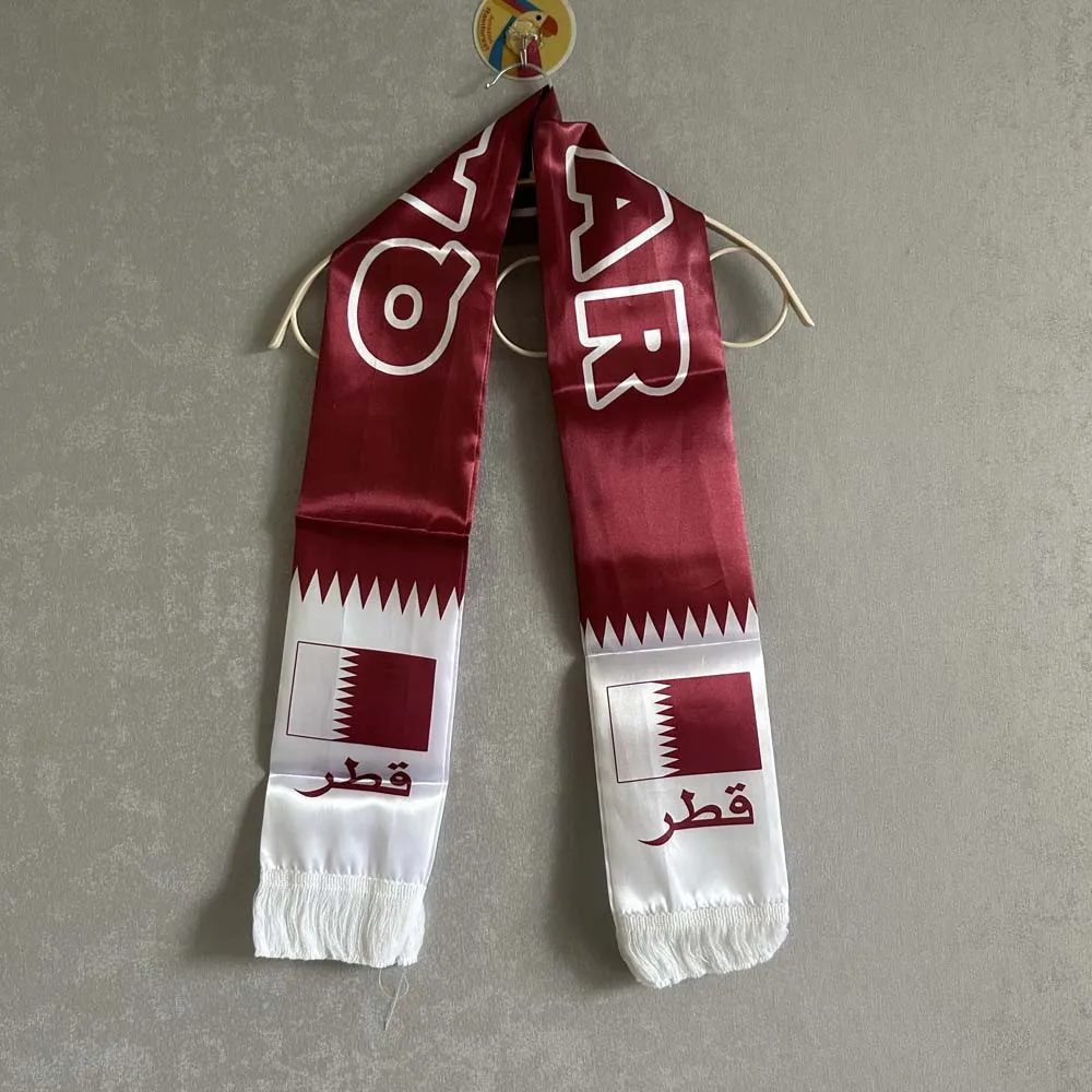 Qatar Scarf 12/14 X 135cm Double-sided Printed Satin Qatar Flag Scarf Tassels Suitable for 2026 Football Cup, Sports, Events