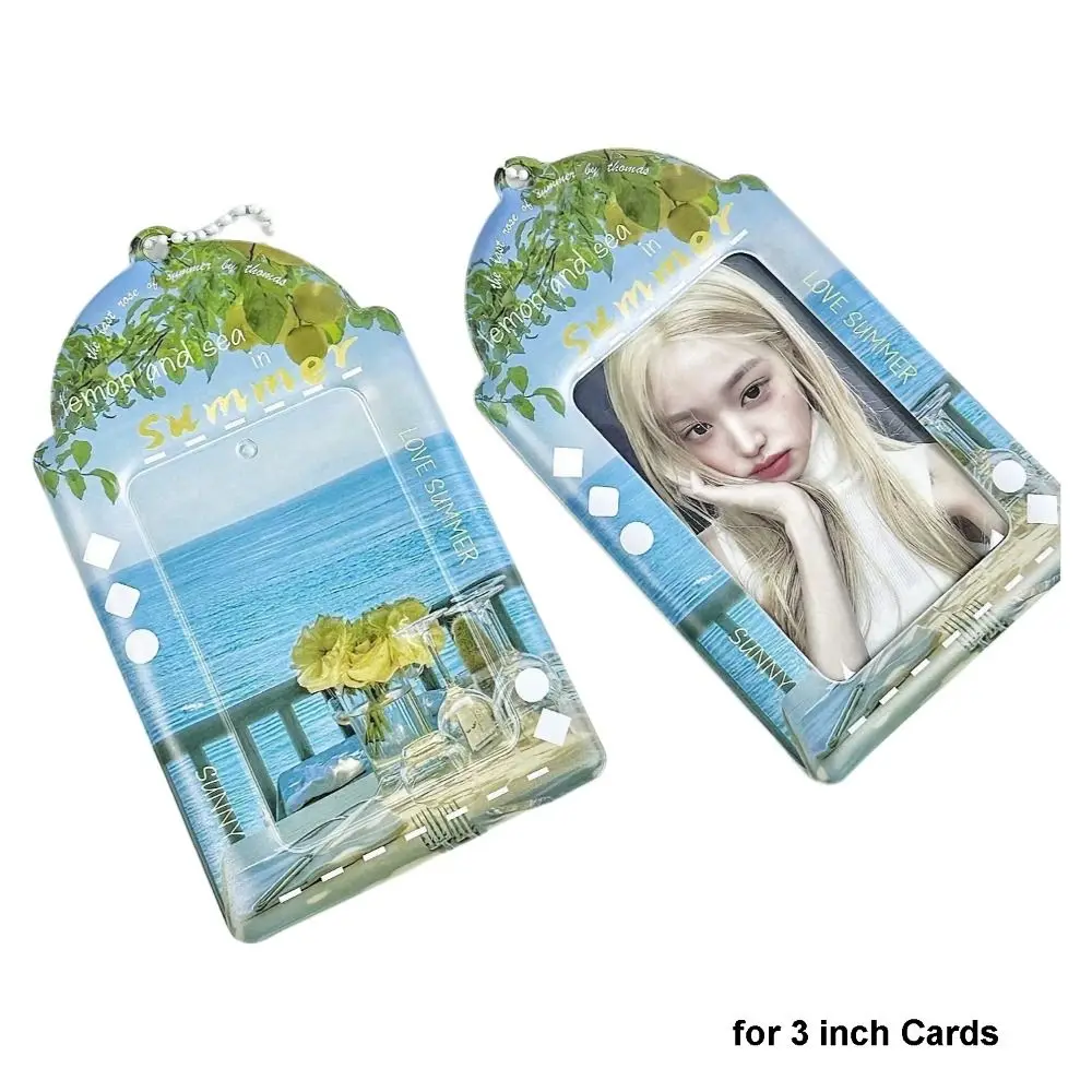 Four Seasons Photocard Display Protector Thickened Multifunction 3 Inch Card Case Pouch PVC with Keychain Backpack Pendant Girls